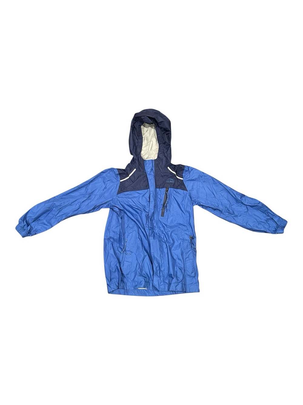 LL Bean Youth Hooded Windbreaker Full Zip Outdoor Hiking Rain Jacket Blue L 6X/7